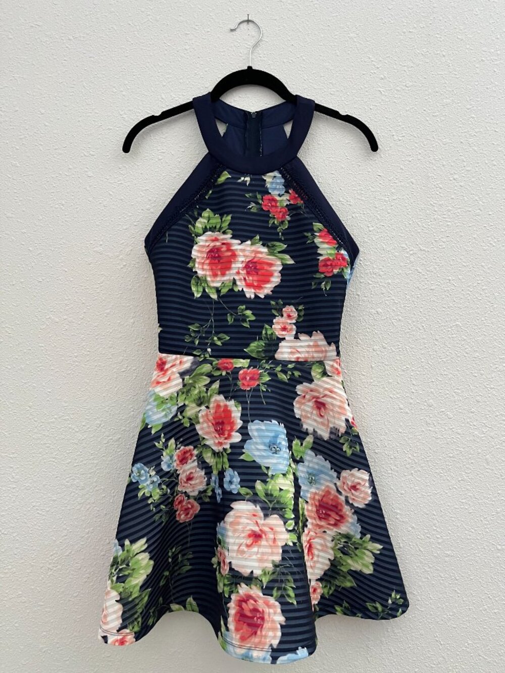 Macy's Navy Floral Halter Top Dress